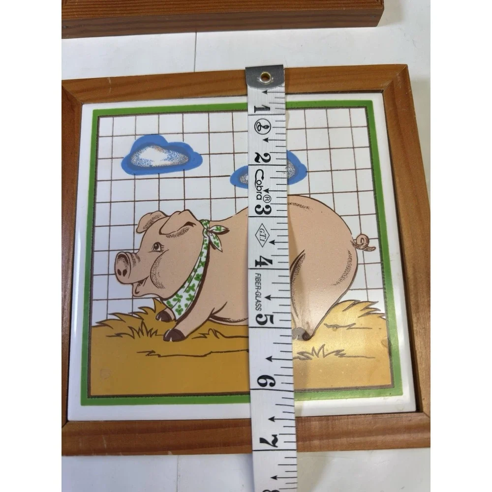 Ceramic Hen & Pig Wall Art Set 7x7 Farmhouse‎ Country Kitchen Vintage